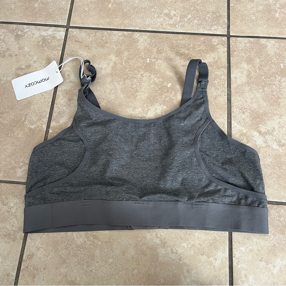 MOMCOZY Bra Hands Free Pumping Nursing Maternity Wire Free Gray Large NWT
